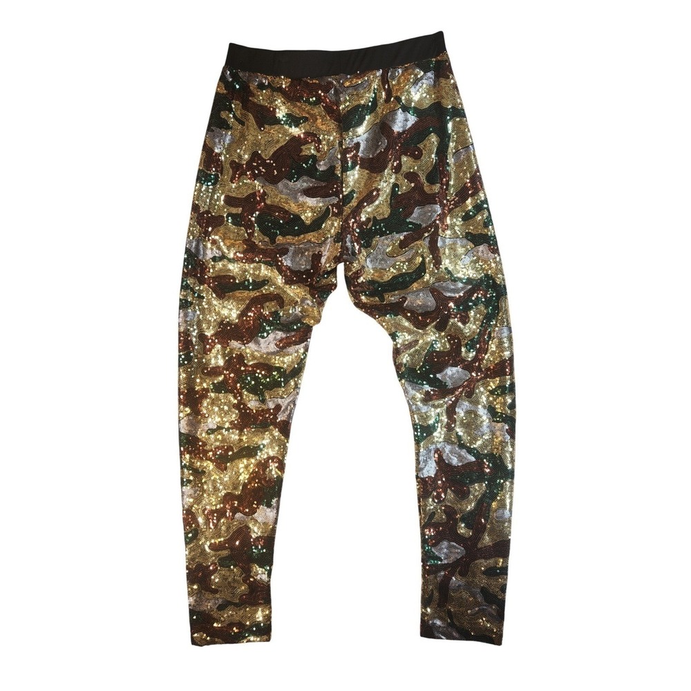 Party Sequin Joggers Camo Fairy Elf SEXY Punk Pants Green y2k 28 29 Christmas - Picture 3 of 8
